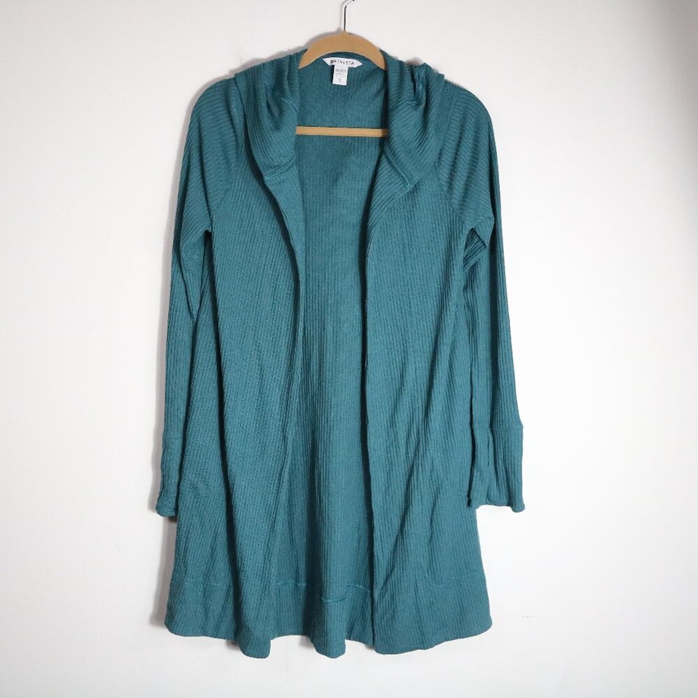 Athleta Harmony Hooded Wrap‎ Cardigan Womens XS Borealis Green Long Open Casual